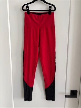 Strut-This Women's Red High-Waist Leggings with Black Accents